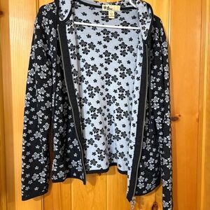 Neve Black  Zipp Up Hoodie Floral Wool Sweater Size L